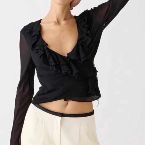 NWT J. Crew Ruffle Wrap Top in Dark Floral Chiffon Blend - 6 - Picture 5 of 7